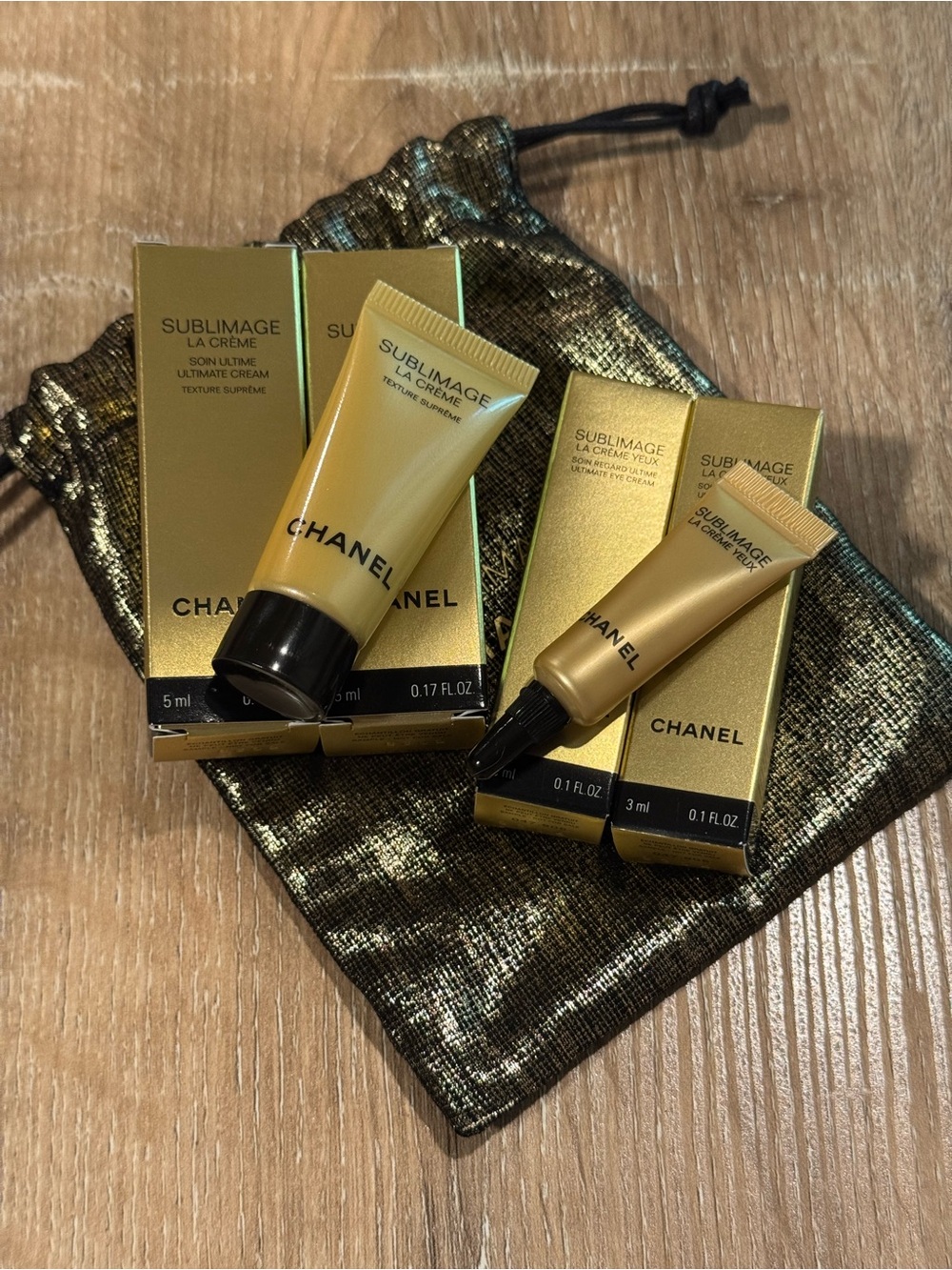 New CHANEL Sublimage La Crème and eye cream travel set +luxury pouch 5pc